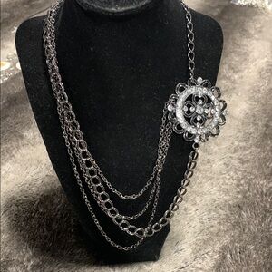 Elegant Silver Chain Necklace with‎ Floral Pendant 8083 Western Style